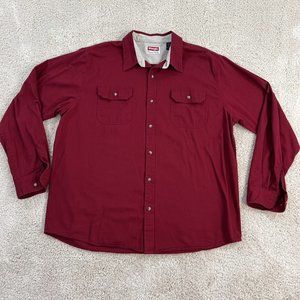 Wrangler Premium Quality Mens Shirt XL Red Burgandy Button Front Long Sleeve